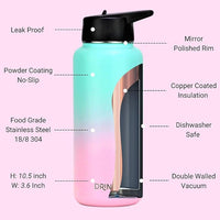DRINCO Stainless Steel Water Bottle Spout Lid Vacuum Insulated Double Wall Water Bottle Wide Mouth (40oz 32oz 22oz 18oz 14oz) Leak Proof Keeps Cold or Hot (32 oz, 32oz Macaron)