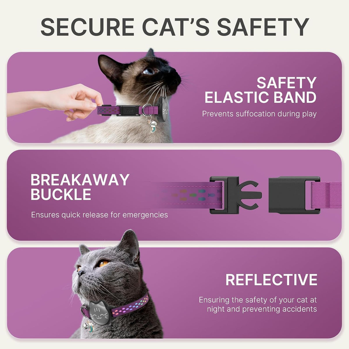 AirTag Cat Collar, Reflective Breakaway Collar - Rose / Small(9-13inch) - image 3