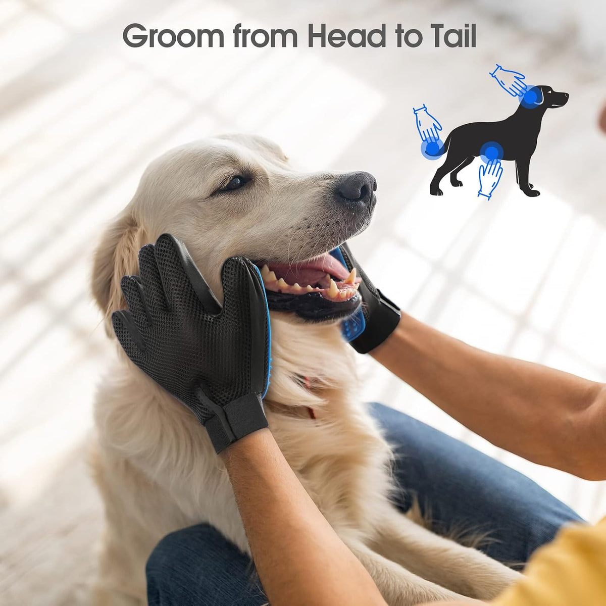Pet Hair Removal Glove with 255 Silicone Tips for Dogs & Cats - Blue - image 4