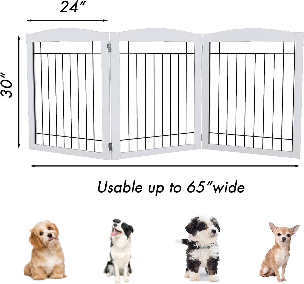 PAWLAND Dog Gate Indoor with Door, Freestanding, Foldable - White / 【3 Panels】72"W x 32"H - image 3