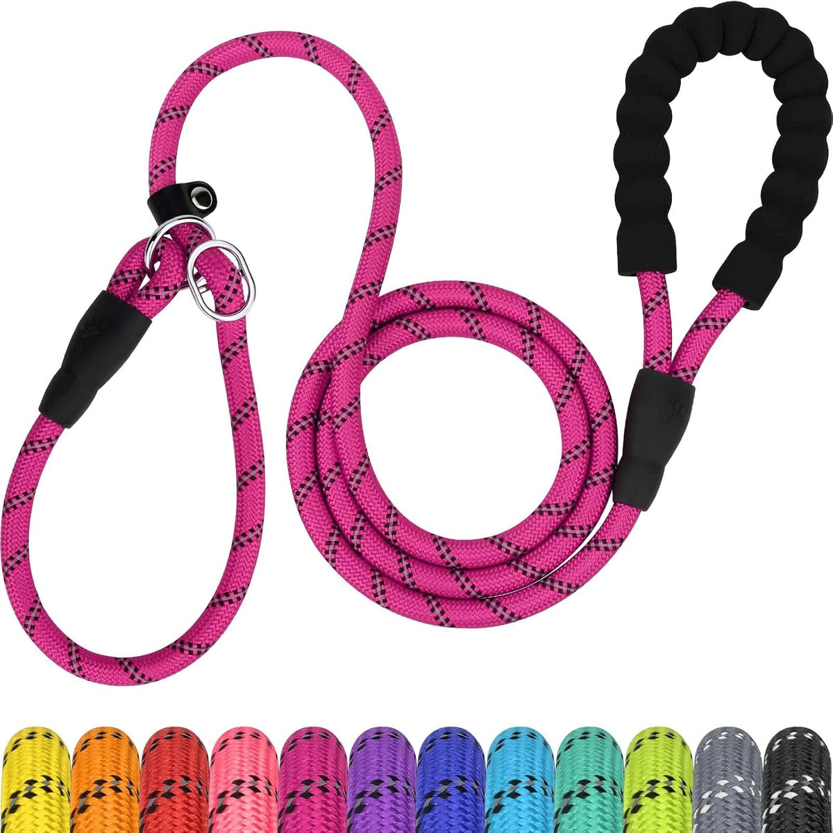 Slip Lead for Dogs, No Pull Training Leash, Padded Handle – Essentials for Dogs - M-3/8"x6'(50-110lbs) / Hot Pink