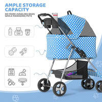 Magshion Foldable Pet Stroller, 3-in-1 Dog Travel Jogger with Detachable Carrier, Cup Holder, Storage Basket, Folding Carrier for Small/Medium Dogs & Cats Up to 33 lbs, Sky Blue Polka Dots