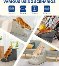 Dog Step for Bed, Dog Stair 4-Step 35D Pet Stair 19.7" H for High Bed or Sofa Non-Slip Balanced Pet Step Indoor, Grey