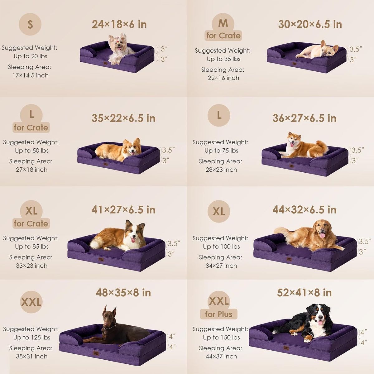 EHEYCIGA Orthopedic Dog Beds Large Sized Dog - Purple / 30.0"l X 20.0"w X 6.5"th - image 2