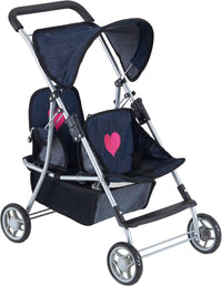 Double Baby Doll Stroller for Twin Dolls - Denim