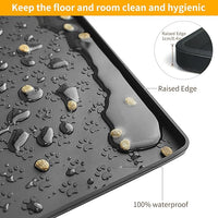 Ptlom Pet Placemat for Dog and Cat, Mat for Prevent Food and Water Overflow, Suitable for Small, Medium and Big Pet, 18" 12", Black, Silicone