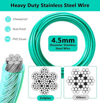 Dog Tie Out Cable 15FT-500Lbs,Heavy Duty Dog Leads&Tether for Yard with Swivel Hook,Small Large Dogs Leash Line for Outside,Rust Chew Proof Dogs Run Cable for Outdoor Camping (Green Cyan, 15FT)
