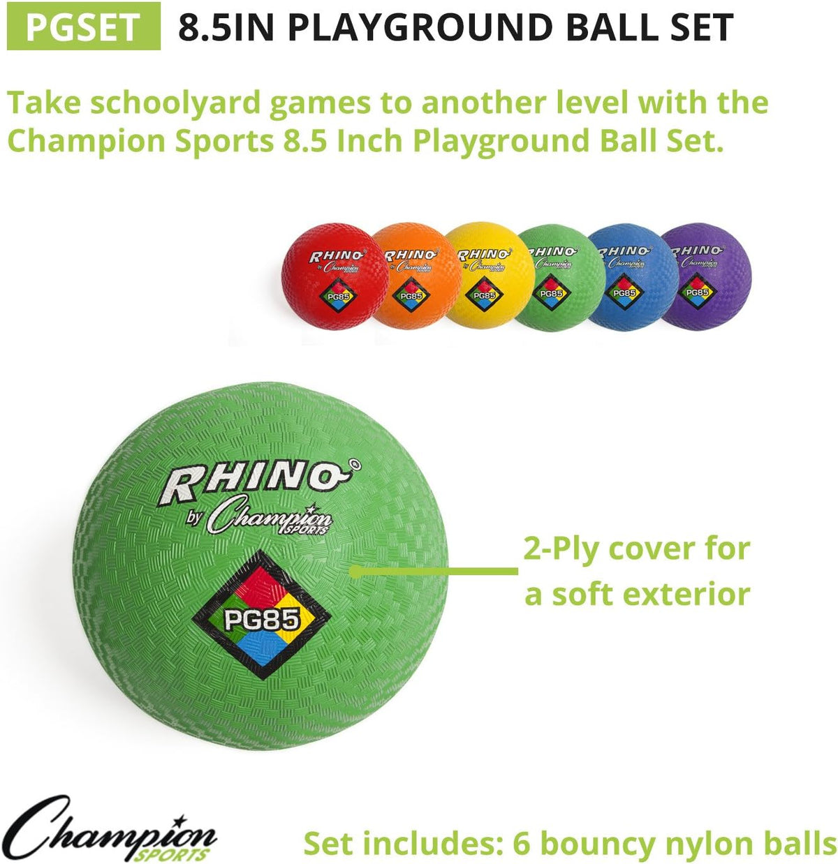 Champion Sports Rhino Playground Balls 8.5"D, Two Ply - 8.5" Assorted Colors (6 Set) - image 4