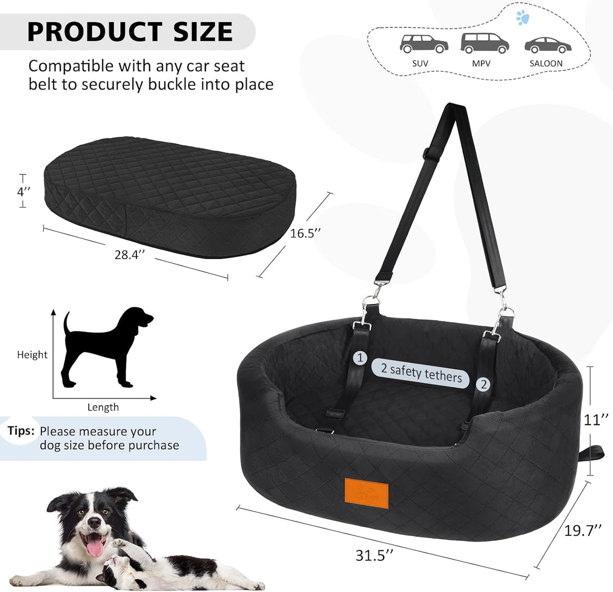 Dog Car Seat for Medium Dogs Up to 50 lbs - Black - image 4