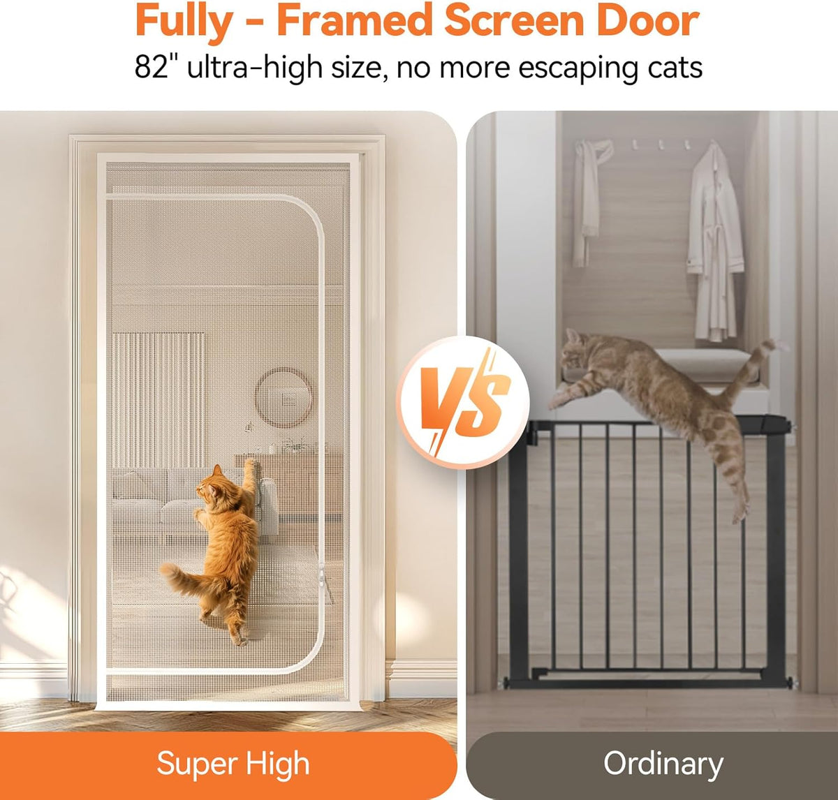 BFNN Cat Proof Screen Door, Extra Tall Mesh Gate - White / Fits Door Opening Size Up to 34''x 82'' - image 4