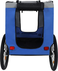 Blue-Grey Large Folding Bike Trailer for Dogs – Heavy-Duty Steel Frame, 66LB Capacity Pet Carrier for All-Terrain Cycling, Jogging & Camping Adventures!