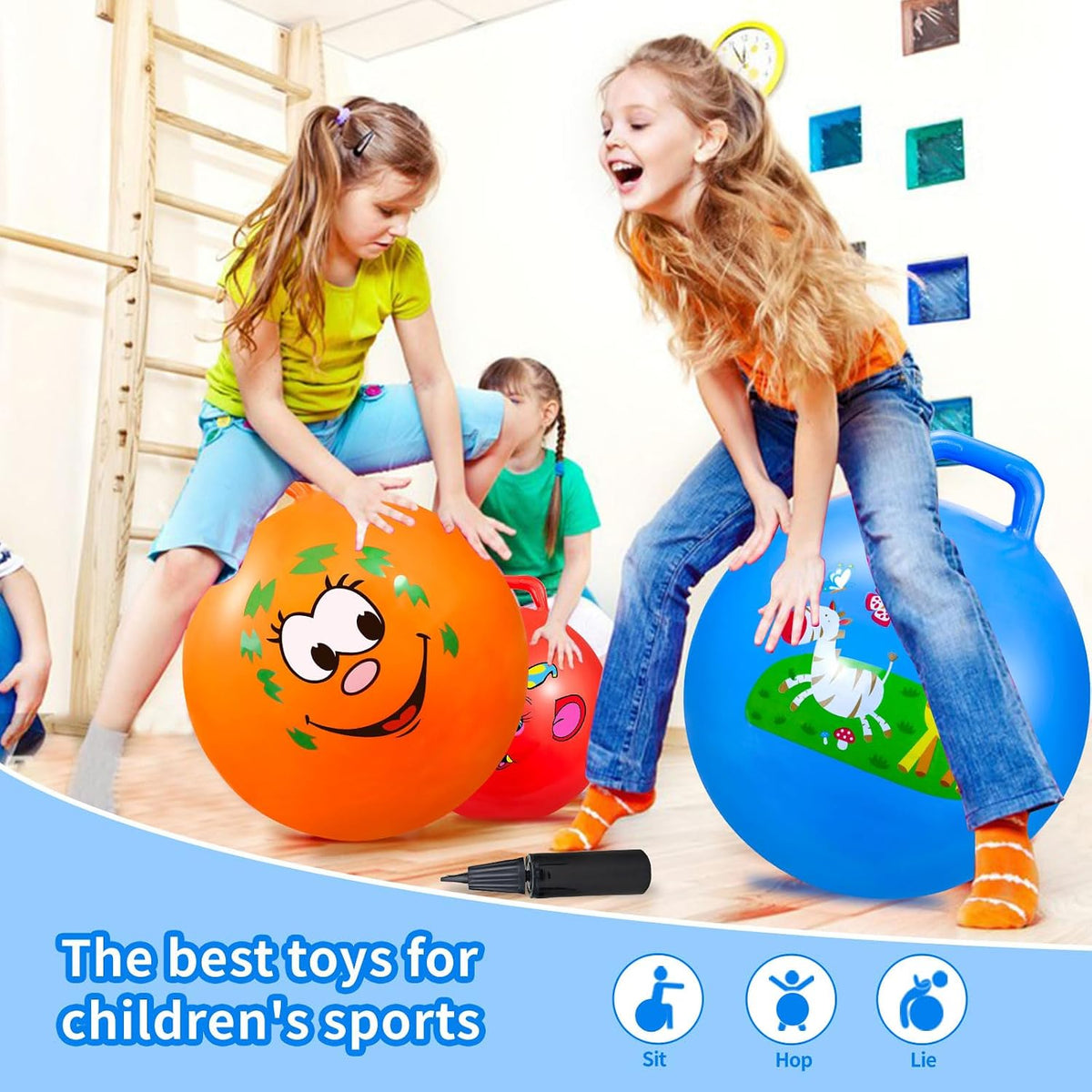Bouncy Ball with Handle for Kids - 3P 18inch (Red+Orange+Blue) - image 3