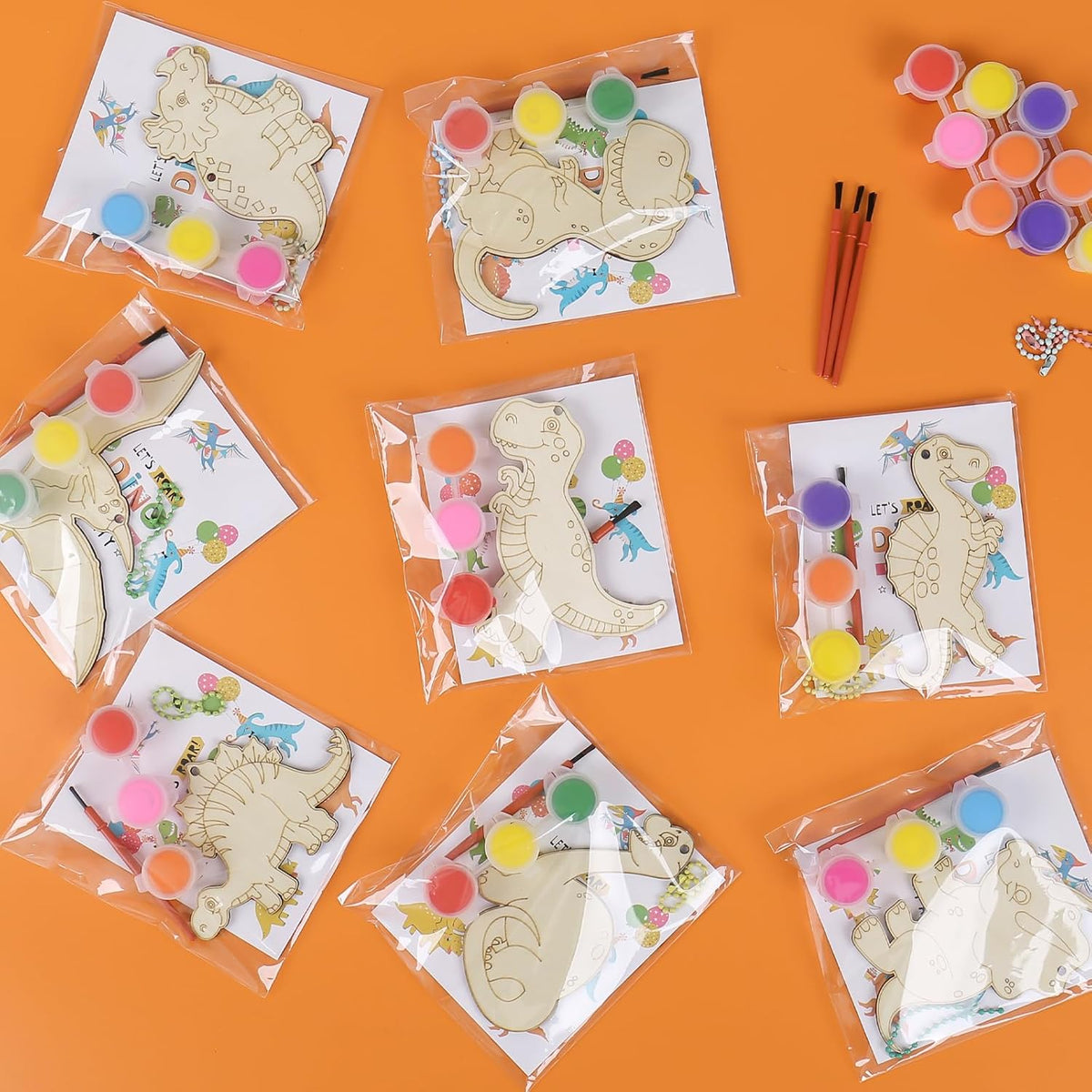 JOTIKO 12-pack dinosaur party favors with wooden keychains, paints and brushes - view 8