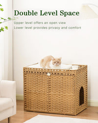 Cat Litter Box Enclosure, Extra Large Hidden PE Rattan Natural – Essentials for Cats - Natural - image 2