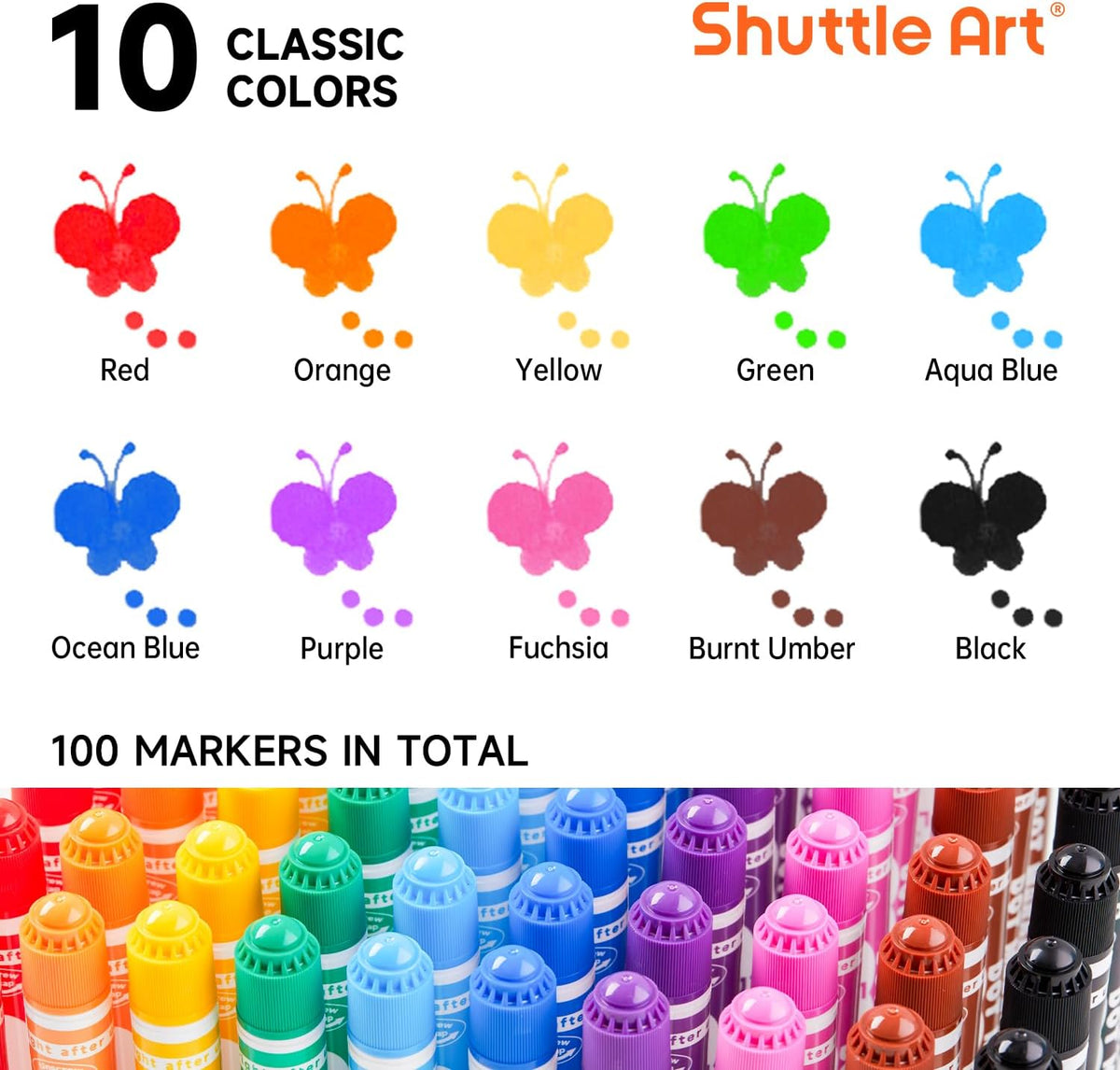 Shuttle Art Dot Markers, 10 Colors Washable Markers for Toddlers - 10 Colors / 100 - image 3