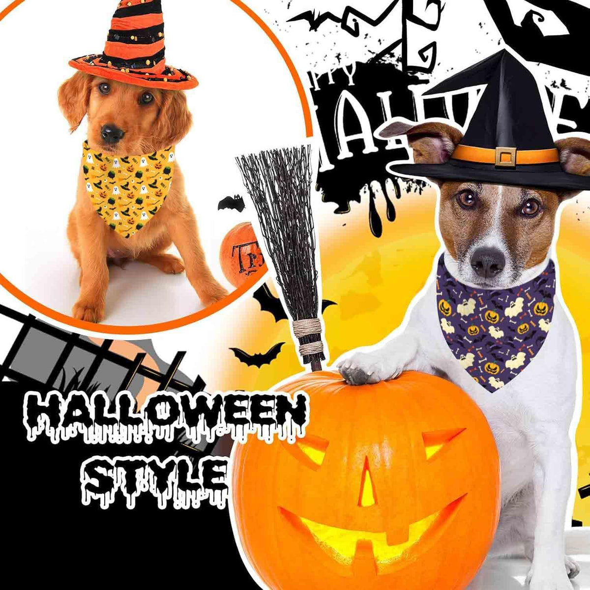 Halloween Dog Bandanas 2 Pack Reversible Triangle Scarf – Essentials for Dogs - Halloween 1 - image 2