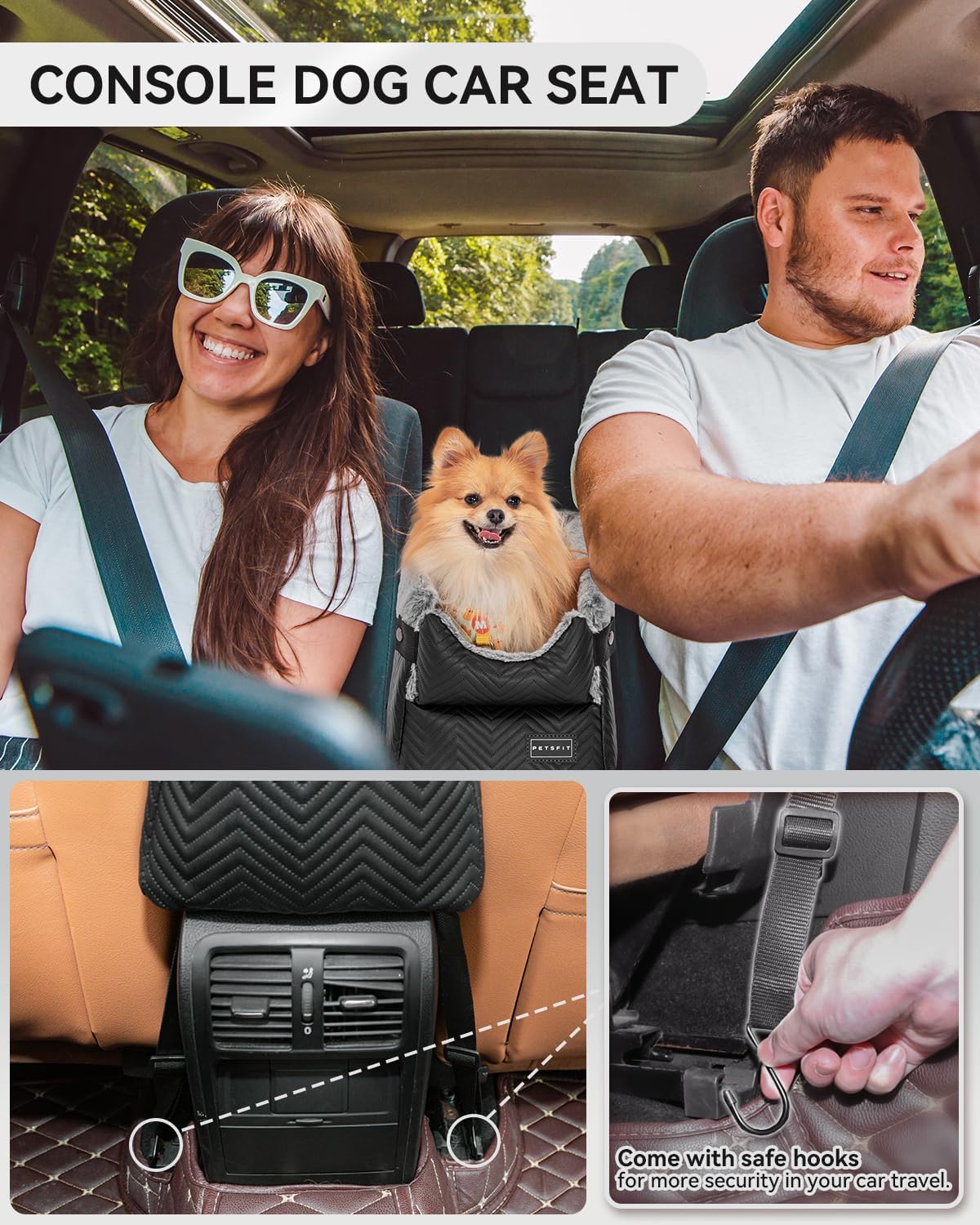 PETSFIT Center Console Dog Car Seat with Adjustable Seat-Rail Anchor - Black / Small - image 2