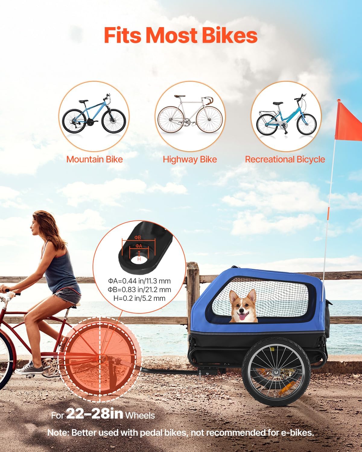 VEVOR Dog Bike Trailer, Supports up to 88 lbs - Blue/Black - image 2
