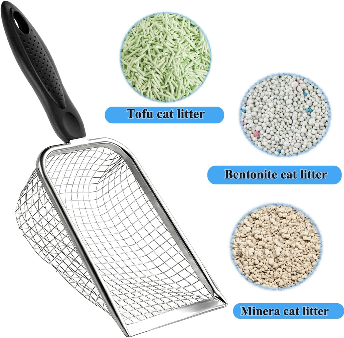 Cat Litter Scoop, Stainless Steel Cats Sturdy Mesh Scooper Kitty Metal Scooper Long Handle Scooper - 5mm Cat Litter Scoop - image 2