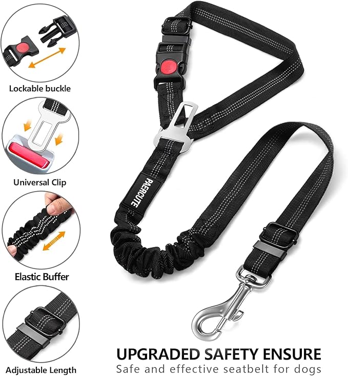 2 Piece Set Dog Seat Belt - Retractable Car Seatbelts, Adjustable Pet Restraint for Vehicle Headrest, Heavy Duty, Elastic & Durable Harness