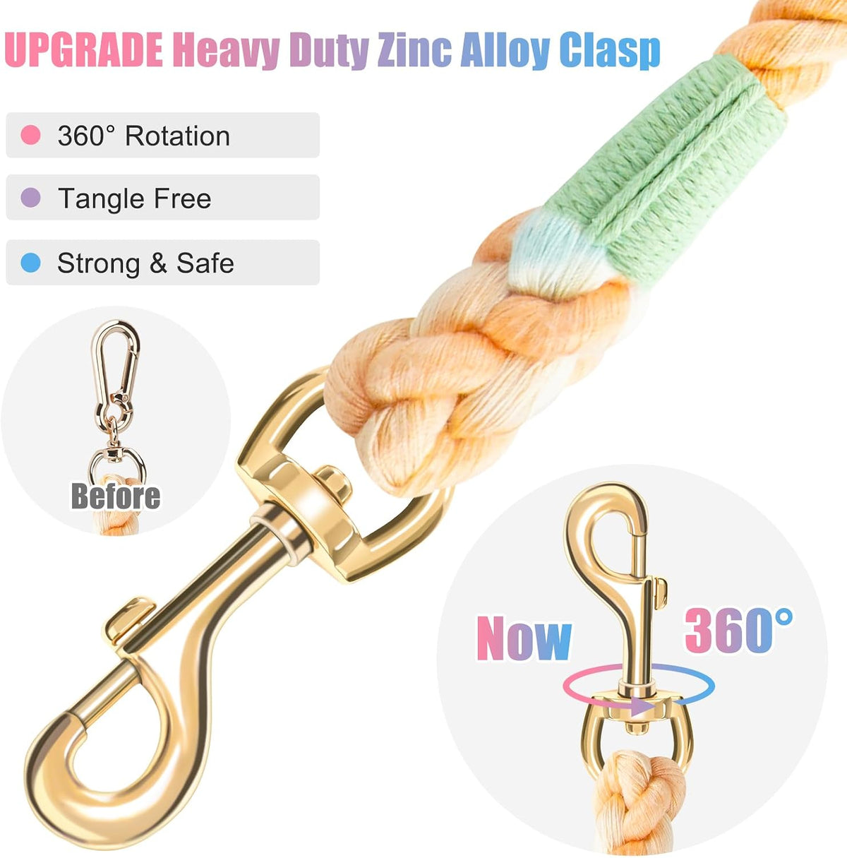 5 FT Handmade Rope Dog Leash for Small Medium and Large Dogs – Essentials for Dogs - 5FT x 1/2in (Pack of 1) / Colorful Macaron - image 4