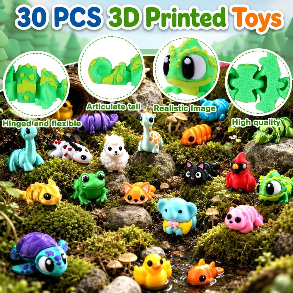 JOICEE 24Pcs 3D Printed Dinosaur Animals Mini Dinosaur Toys – Fun for Kids & Family - Cyan - image 3