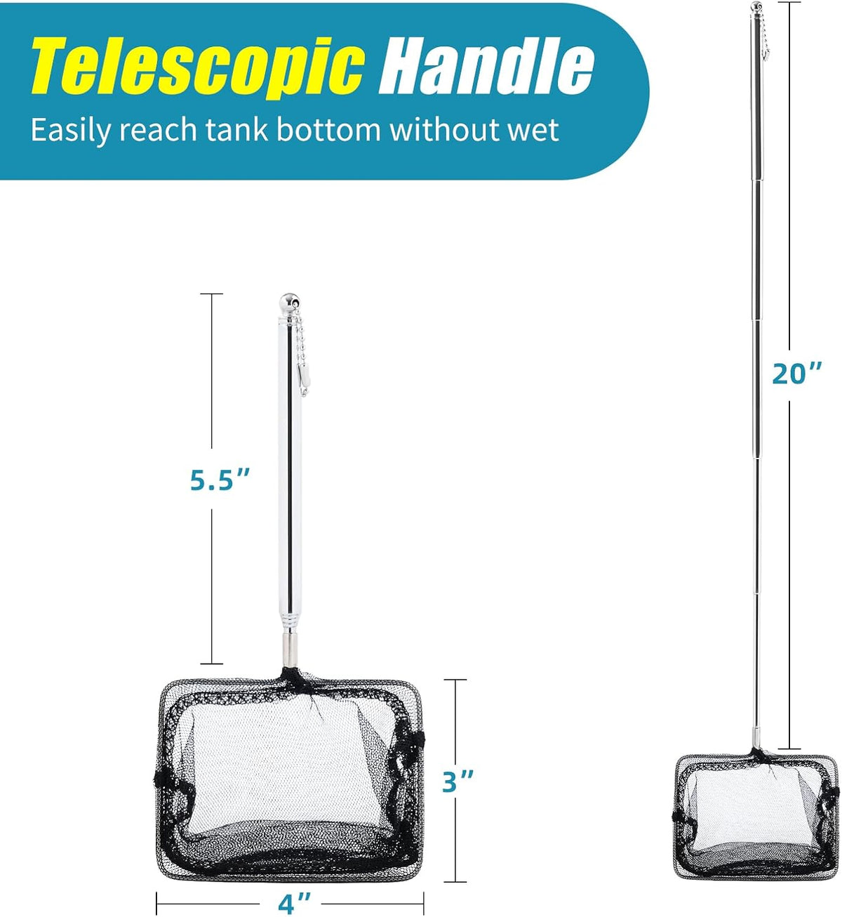 AQUANEAT Aquarium Net with Extendable Long Handle - 4 Inch - image 2