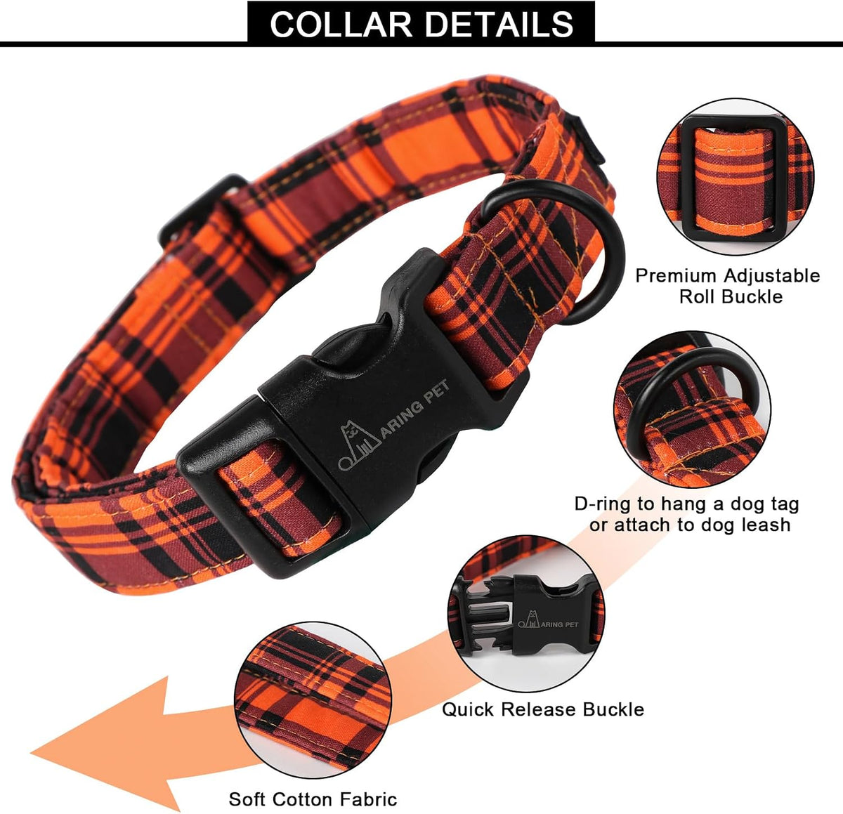 ARING PET Halloween Dog Collar-Cute Fall Dog Collar for Small Dogs - Large / Fall Black Orange Grid - image 2