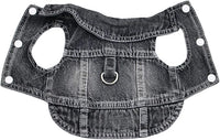 Puppy Clothes for Small Dogs Boy,Classic Western Denim Dog Coat,Dog Jeans Jacket with Leash D-Ring,Pet Cat Costumes,Cooling Harness Vest for Walking (Black, Small)