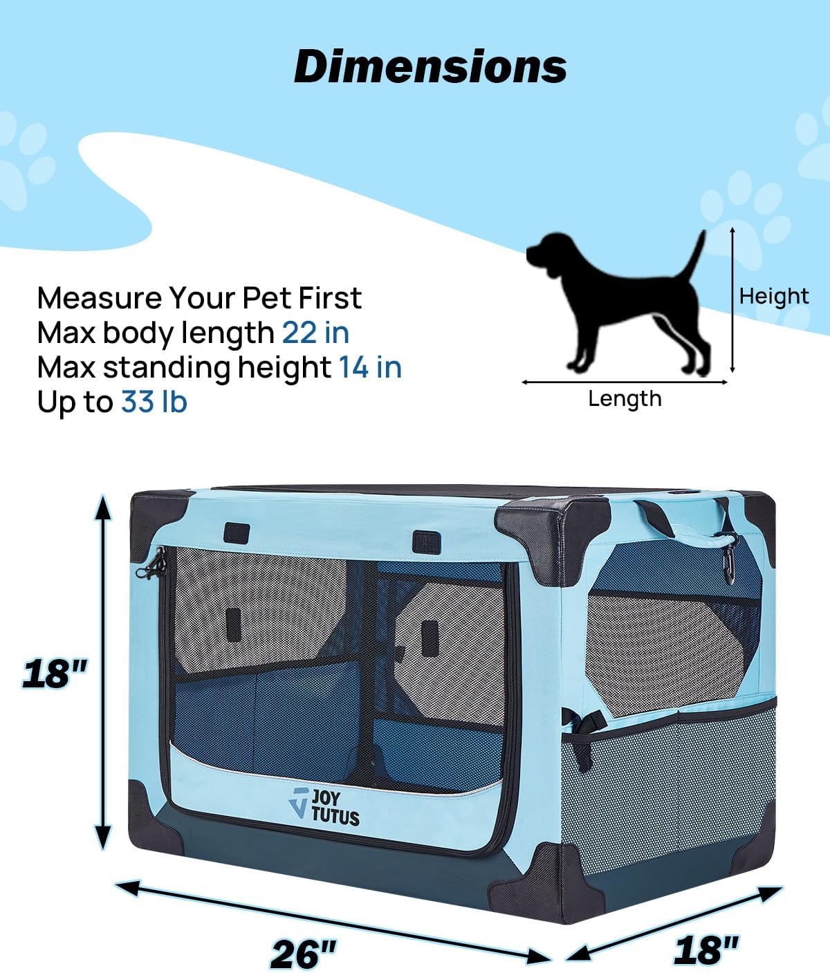 JOYTUTUS Collapsible Dog Crate - 26"L x 18"W x 18"H - image 2