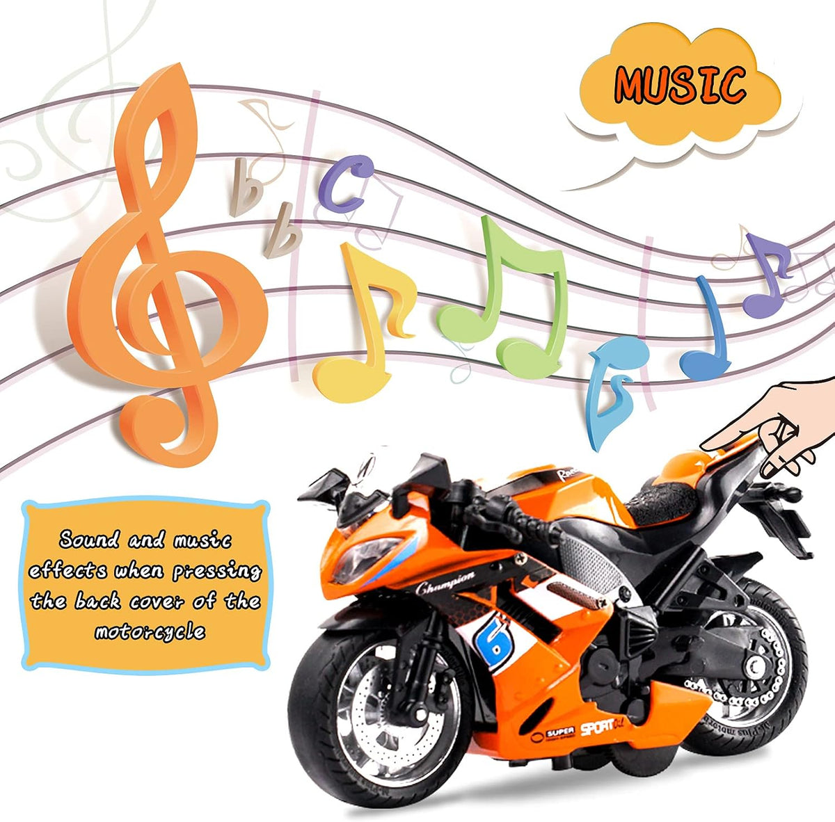 BOBUEXER die-cast motorcycle toy in blue, 1:14 scale pull-back bike with lights and sound - view 5