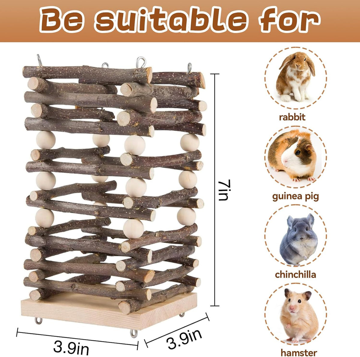 Hanging Apple Wood Rabbit Hay Feeder for Chinchilla Bunny Hamster - image 4
