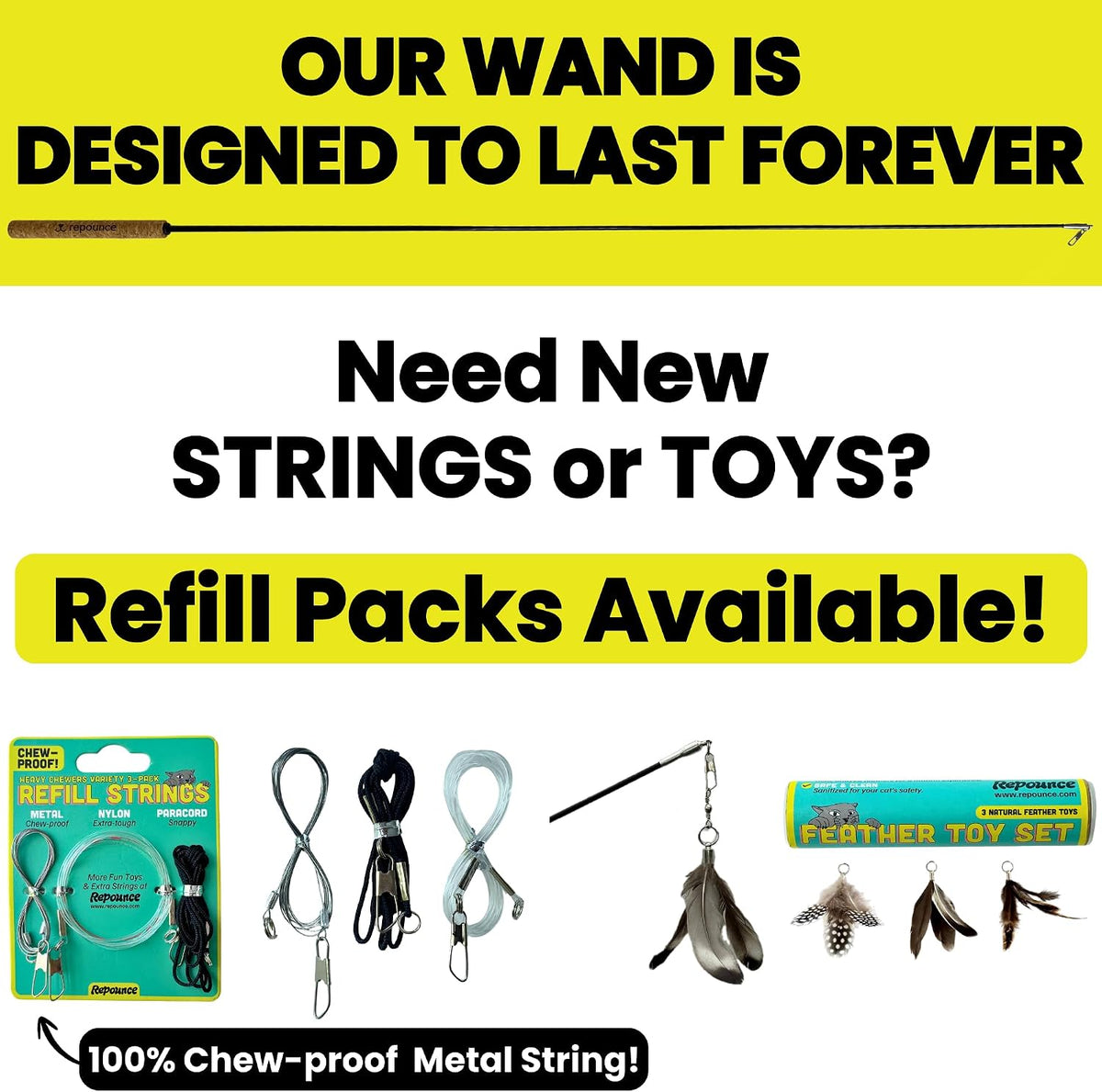 Forever Stick Unbreakable Cat Wand Toy, Durable Feather Teaser – Essentials for Cats - Forever Stick 1-Pack - image 4
