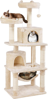 Yaheetech 62.5in Cat Tree with 2 Cat-Ear Perches & 2 Condos - 62.5in / Beige