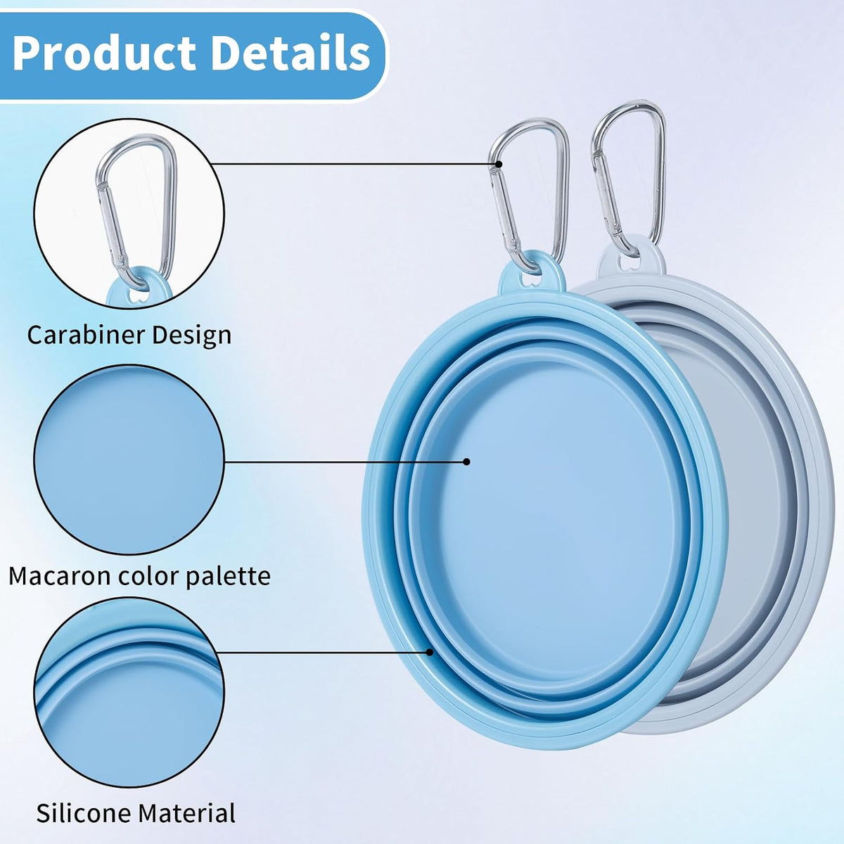 SLSON Collapsible Dog Bowl Silicone - Macaron Blue and Light Grey / Medium - image 3