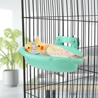 Wontee Bird Bath Box with Mirror Portable Parrot Hanging Bathroom Bathing Tub for Small Birds Cleaning Supplies (Blue(B)+Green)