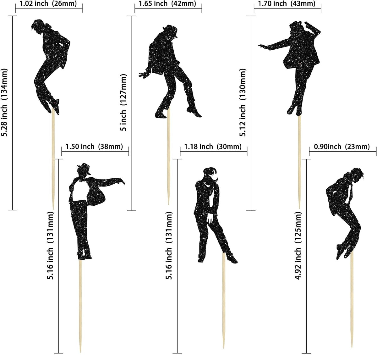 Gyufise 24Pcs Dance King Cupcake Toppers Glitter Jazz Dancers Happy - Black 13 - image 2