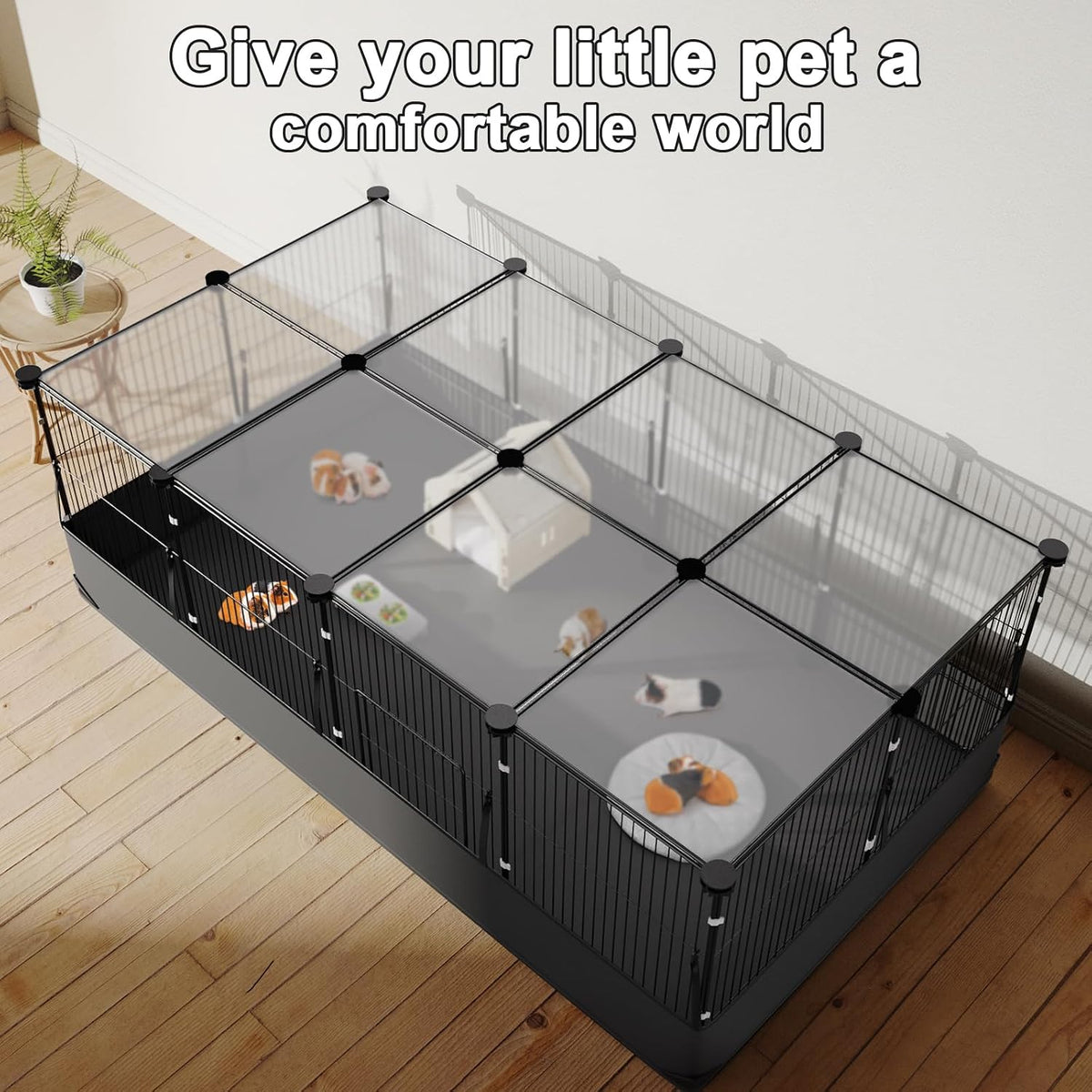 Guinea Pig Cage with Top Cover & 12 Panels - 12 Panels-with roof / Black - image 2