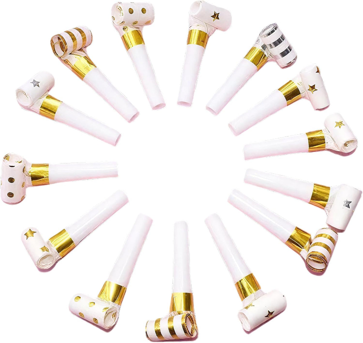 25pcs Party Blowers,Colourful Noisemakers Party Blowouts Squawkers Fringed Noise Maker,Birthday - Gold