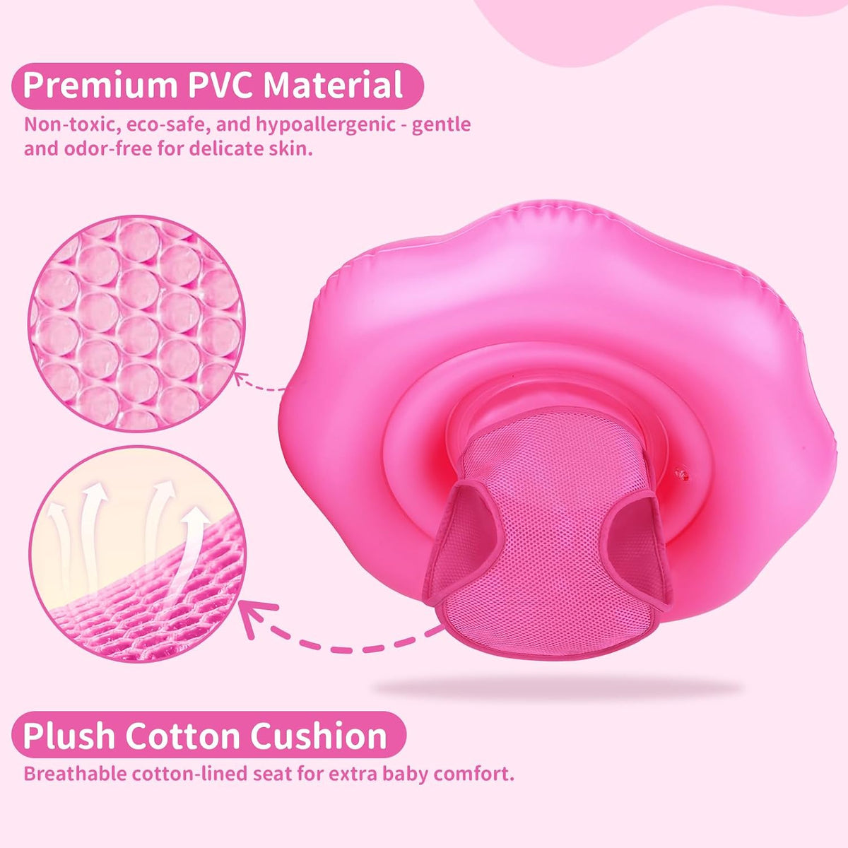 Inflatable Baby Swimming Float with Safety Seat Fun Swimming Pool - Red Ice Cream - image 2