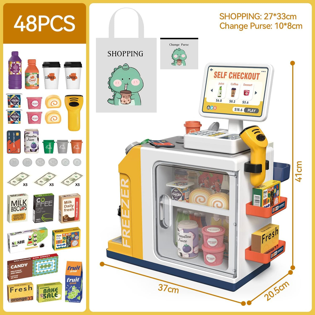Kids Cash Register Playset, Calculator, Scanner, Ages 3+ - Yellow - image 3