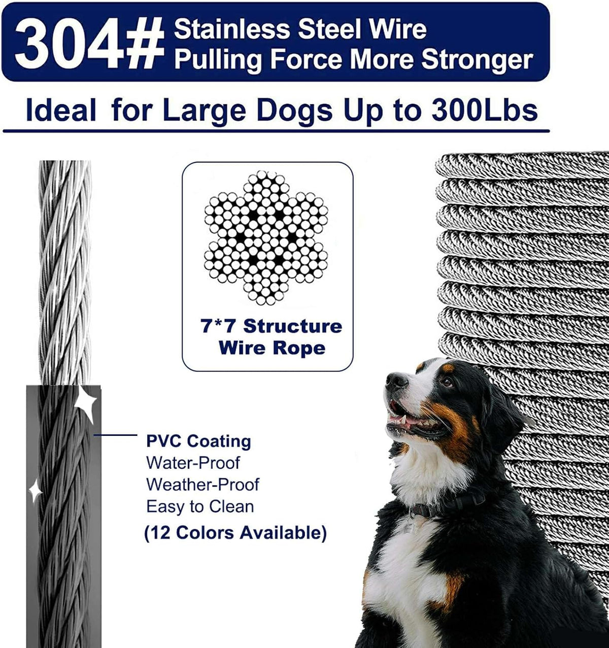 Tie Out Cable for Dogs Up to 300lbs - 300lbs 100ft / 100ft Reflector Black - image 2