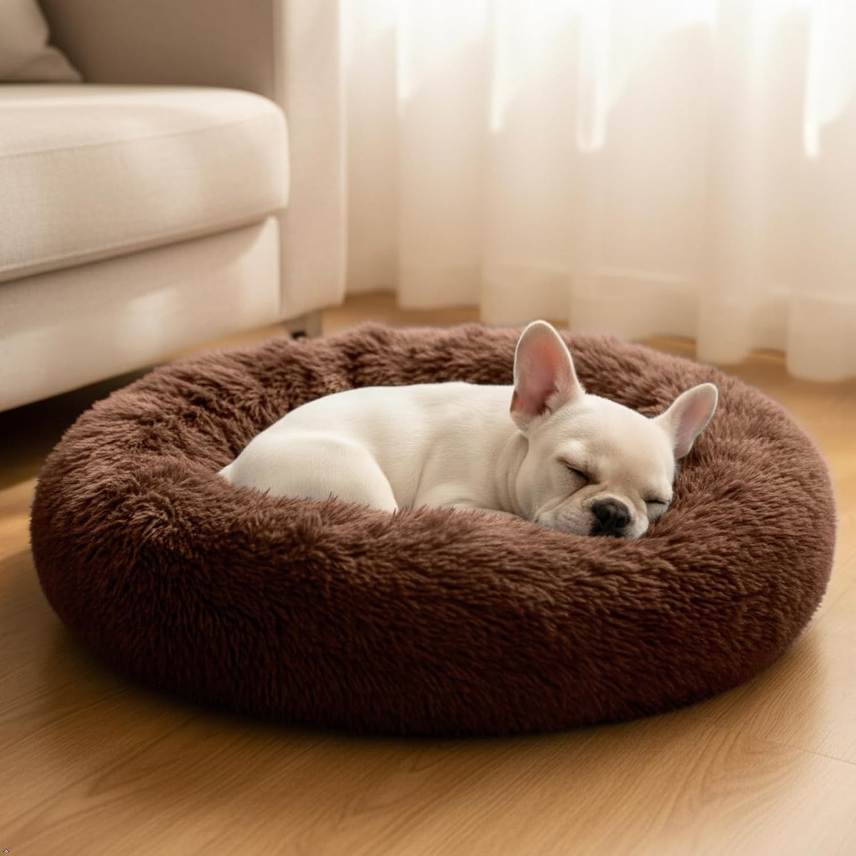 Comfort Donut Dog Bed, Ultra-Soft Pet Bed with Neck Support - 32''Lx32''Wx8''Th / Coffee