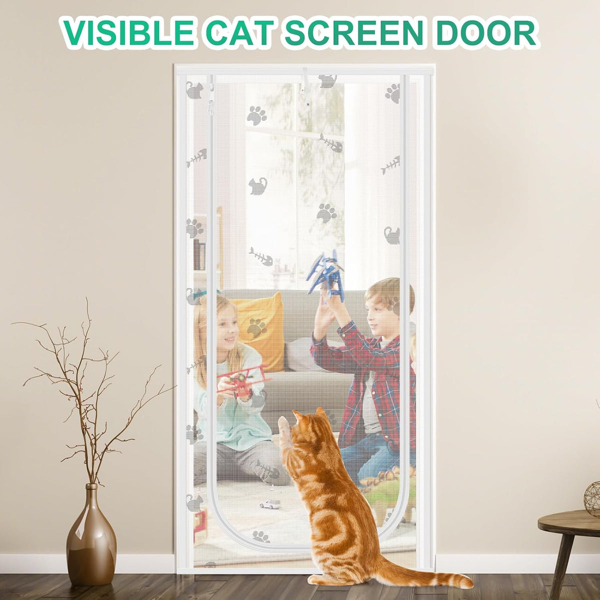 Reinforced Cat Screen Door, Fits Door Size 32" x 80" - White / 33'' W x 83'' H - image 4