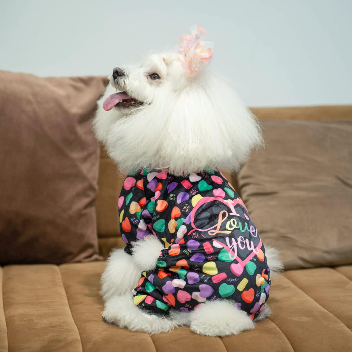 CuteBone Small Dogs Outfit Soft Puppy Onesies Pjs Christmas Dog - I love u / X-Small - image 4