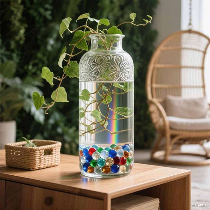 2.16LB Glass Beads Mix Colors Vase Filler Aquarium Gravel Decor Flat Glass Marbles Gems Pebbles Fish Tank Rocks Home Decorative Art Craft - 7 Colors Mixed
