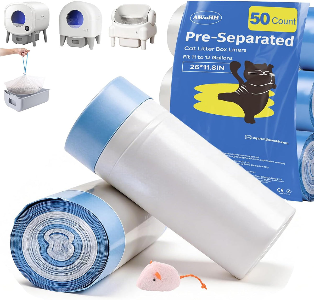 150 Count Drawstring Cat Litter Bags for Automatic Litter Boxes – Daily Care for Cats - 1 Count (Pack of 50)