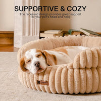 MEWOOFUN Washable Small Dog Bed, Cat Beds for Indoor Cats with Anti-Slip Bottom, Round Pet Bed for Puppy and Kitten (Camel, 24"x24"x9")