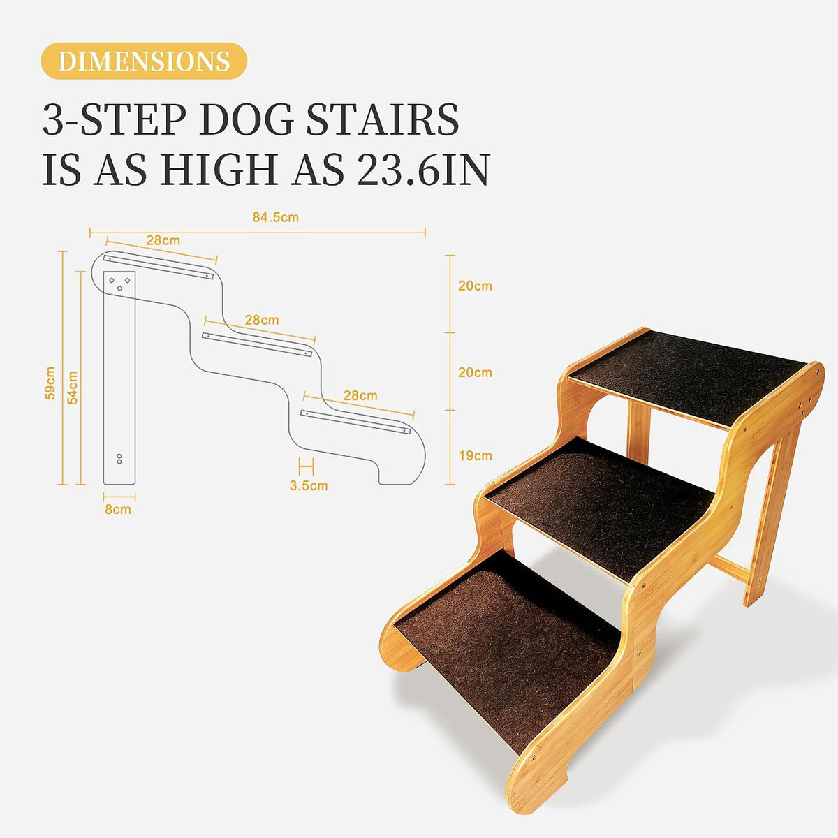 Dog Stairs for Small Dogs - Extra Wide 3-Step Natural / 3.0 / Extra Wide 3-Step 35.5x18x24 inch - image 2