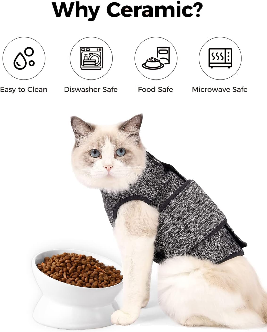Elevated Cat Food Bowl, 5 Oz Ceramic Raised and Tilted Water Bowl, Anti Vomiting and Protect Pets' - White / 5 OZ - 4 Pack - image 4